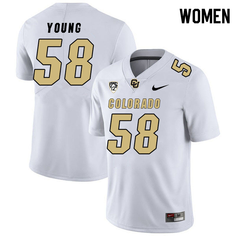 Women #58 Noah Young Colorado Buffaloes College Football Jerseys Stitched Sale-White
